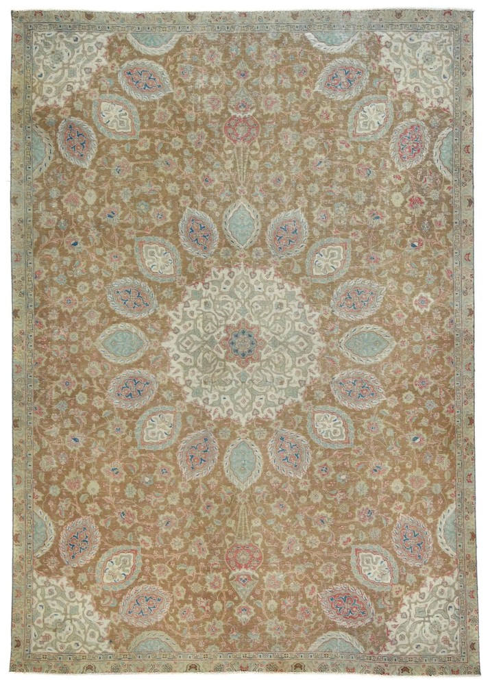 7X10 ft Handmade Semi-Antique Oriental Rug Muted Color Distressed Wool Carpet