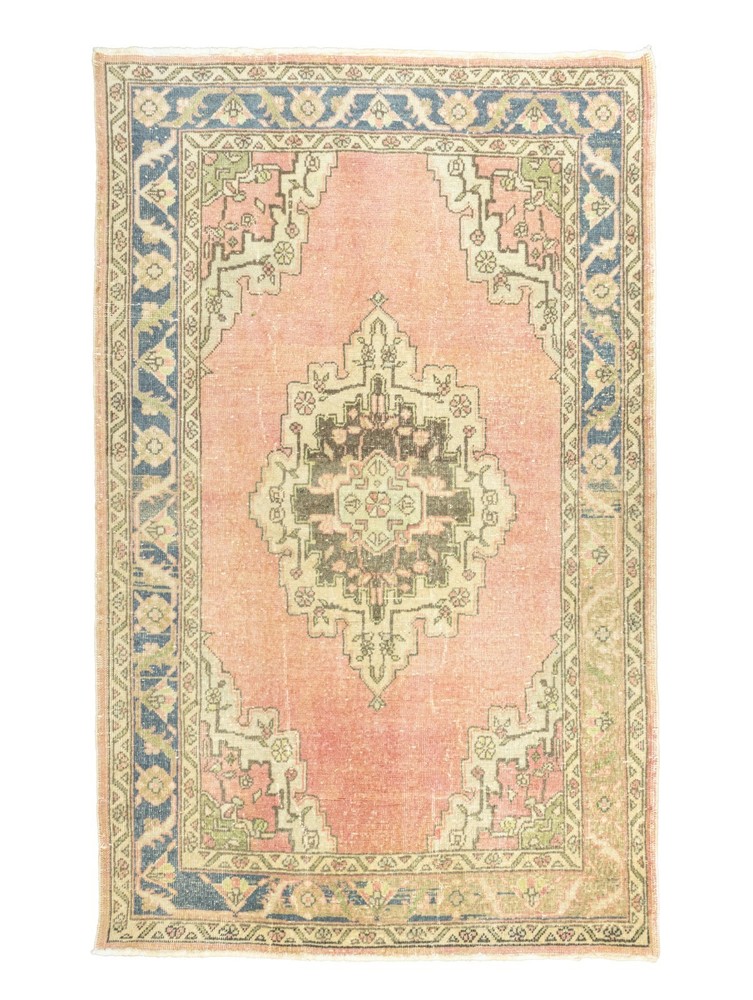 Vintage Turkish Handwoven Oushak Area Rug 3.11x5.11 ft Rose Sage – Cottage Decor