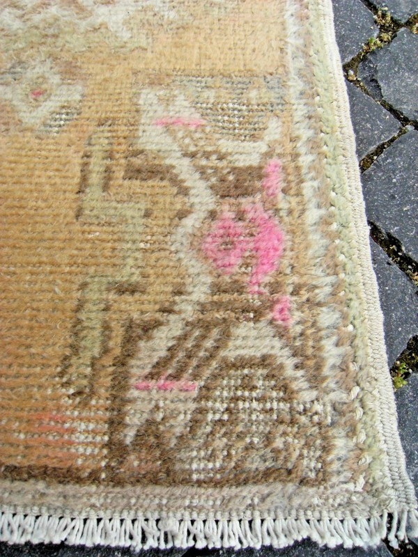 Vintage Small Oushak Rug 19'' x 34'' Muted_Color Anatolian Low Pile Yastik Rug gallery