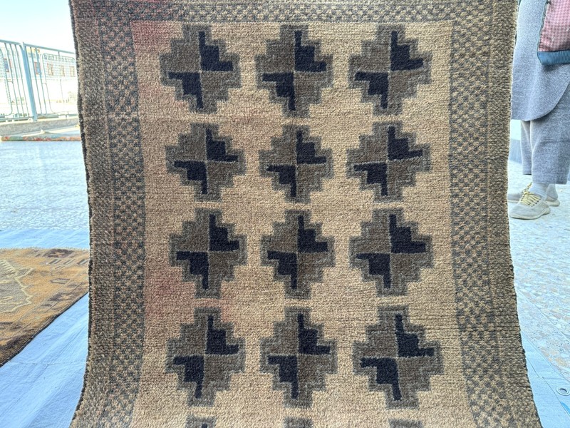 1930s Terracotta Afghan Baluchi Muted Rug 3x5 Antique Faded Geometric Old Carpet gallery