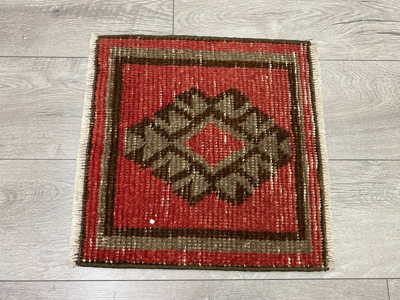 Pink Decorative Vintage Rug 1.3x1.3 ft Small Floral Square Turkish Rug gallery