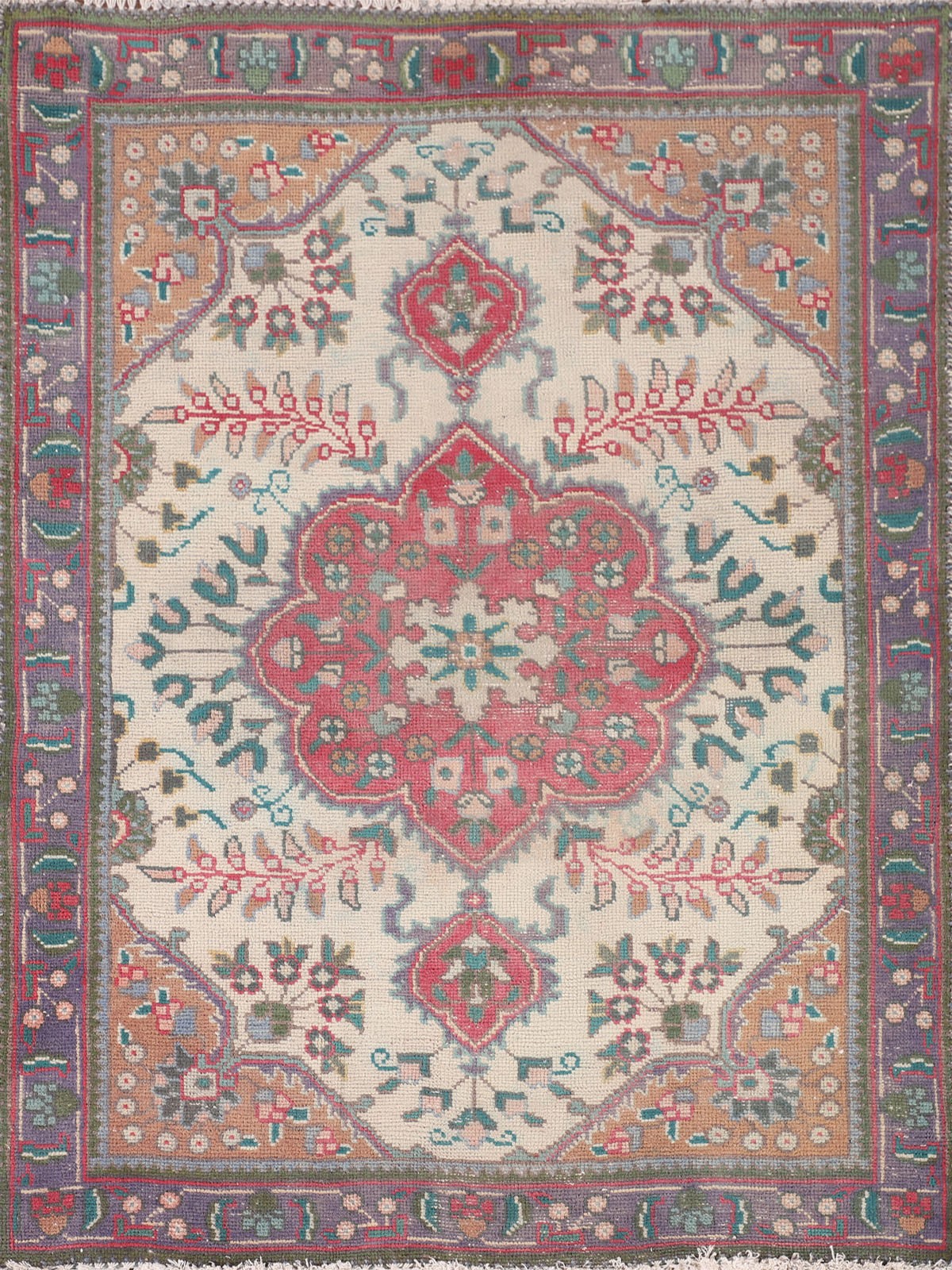 Vintage Ivory/ Purple Rug 3x5 Traditional Floral Hand-knotted Wool Carpet gallery