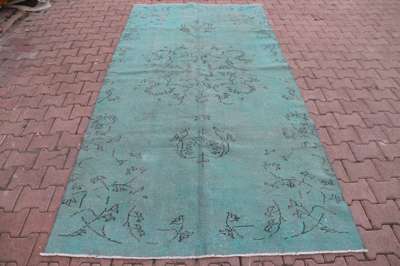 Oriental Large Area Rug Turkish Handwoven Overdyed Turkish Blue Carpet 5x10ft gallery