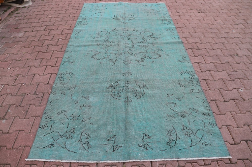 Oriental Large Area Rug Turkish Handwoven Overdyed Turkish Blue Carpet 5x10ft