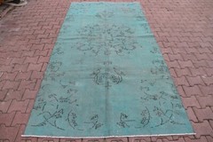 Oriental Large Area Rug Turkish Handwoven Overdyed Turkish Blue Carpet 5x10ft