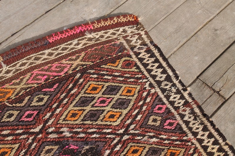 Turkish Kilim Rug 29''x61'' Oriental Vintage Rug Kars Cicim Kilim Wool 74x156cm gallery