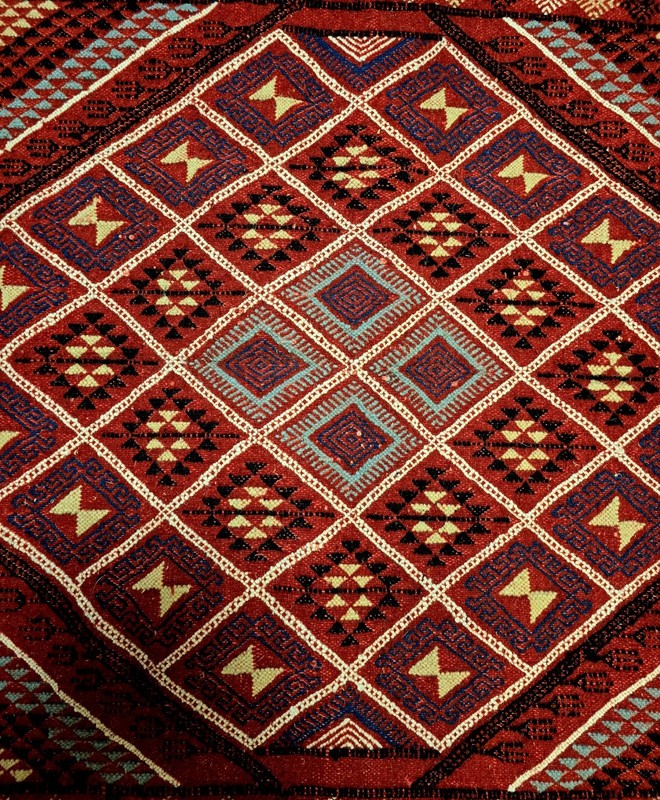 Vintage Tunisian Margoum Rug 53"x82" Handwoven Wool Red Geometric Carpet 2013 gallery