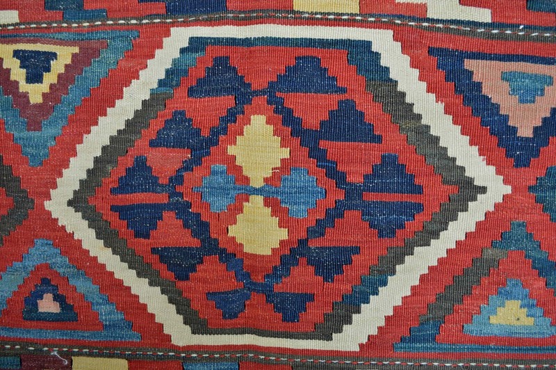 GORGEOUS LARGE ANTIQUE CAUCASIAN SHIRVAN AREA KILIM Circa 1890's kazak gallery