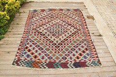 Turkish Kilim Rug 58”x76” Handwoven 4×6 Sivas Cicim Kilim 150x195cm Jajim Rug
