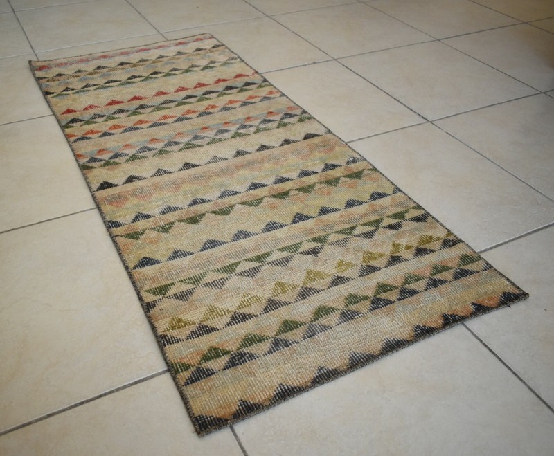 Small Turkish Runner 4.2x2 ft Vintage Runner Hallway Runner Handwoven Rug R16 gallery
