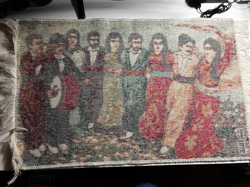 Vintage Zafarbaft Pictorial Rug Wall Hanging - Aleppo Made Kurdish Dance gallery
