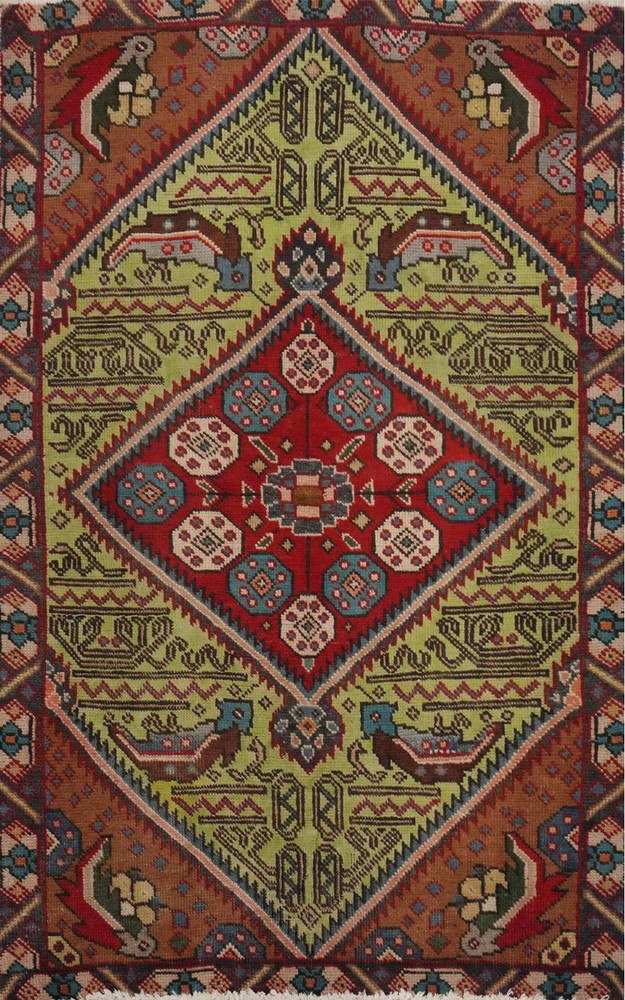 Light Green Geometric Traditional Accent Rug 3x5 ft Hand-knotted Wool