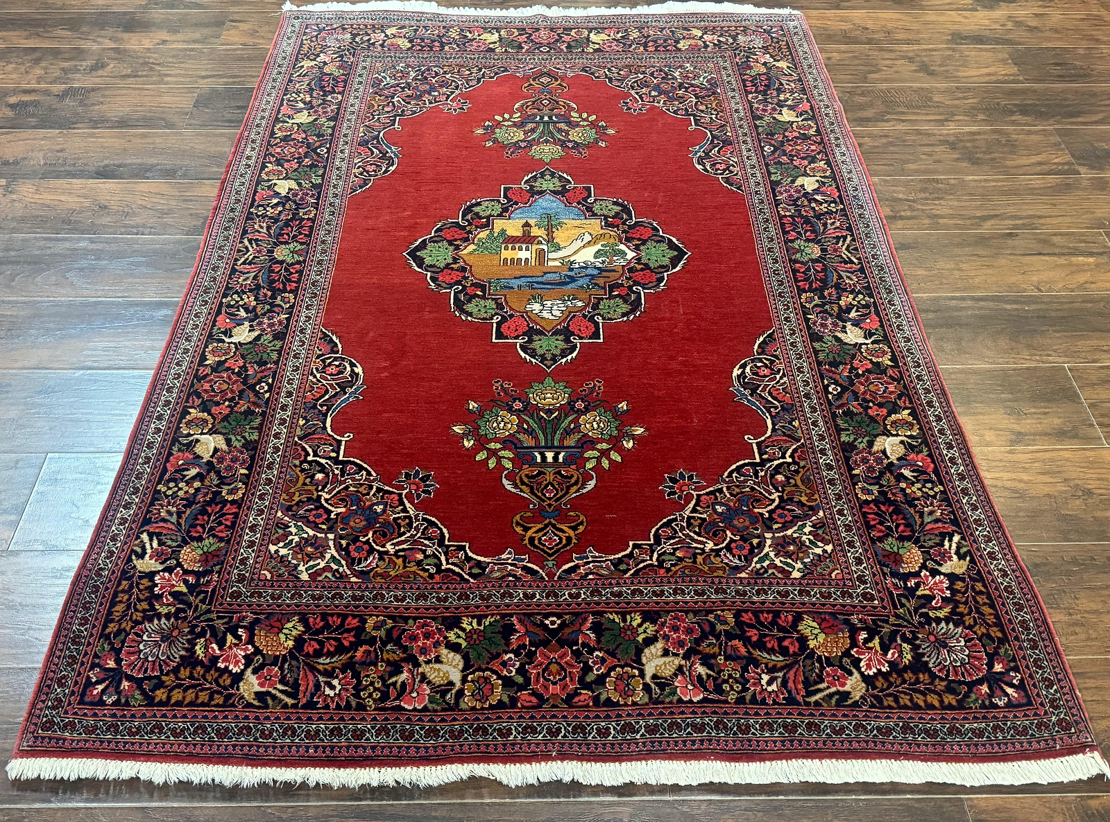 Red Per'sian Rug 4x6 Very Fine 260 KPSI Semi Open Field Wool gallery