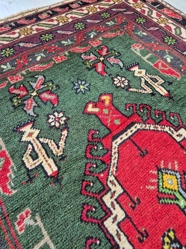 Vintage Turkish Konya Hand-Knotted Rug 41"x74" Anatolian Wool Rug 1960s gallery