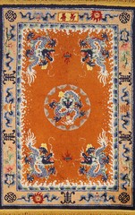 Orange Art Deco Vegetable Dye Chinese Rug 4×6 ft Hand-knotted Silk Carpet