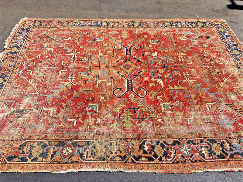 Auth: 19th C Antique Serapi Heriz Rug Dramatic Organic Red & Blue 8X11 NR gallery