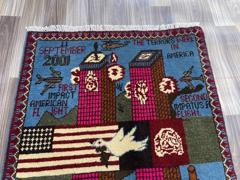 80x62cm Handmade rug 9/11 twin towers War Rug Afghan War Rug Handicrafts S310 gallery