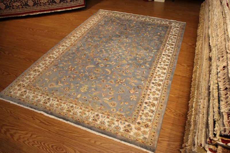 8' X 5' HANDMADE WOOL RUG, BLUE COLOR TRADITIONAL FLORAL DESIGN 5x8 ft Knotted gallery