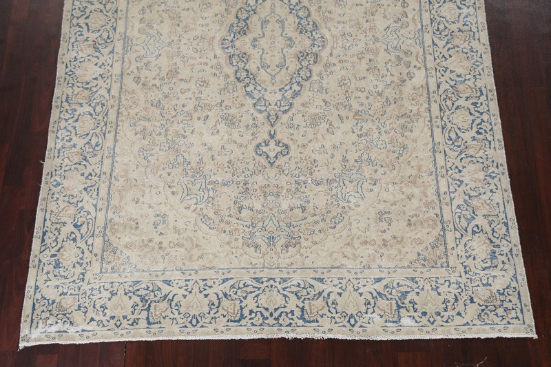 Vintage Distressed Wool Rug 7x9 Ft Handmade Beige Floral Oriental Area Rug gallery
