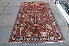 Vintage Hand Made Traditional Oriental Wool Red Animal Scene Rug 222x133cm
