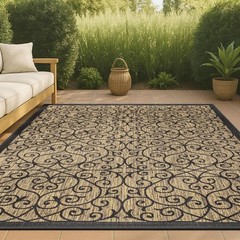 JONATHAN Y Vintage Filigree Black/Khaki Textured Weave Indoor/Outdoor Area Rug