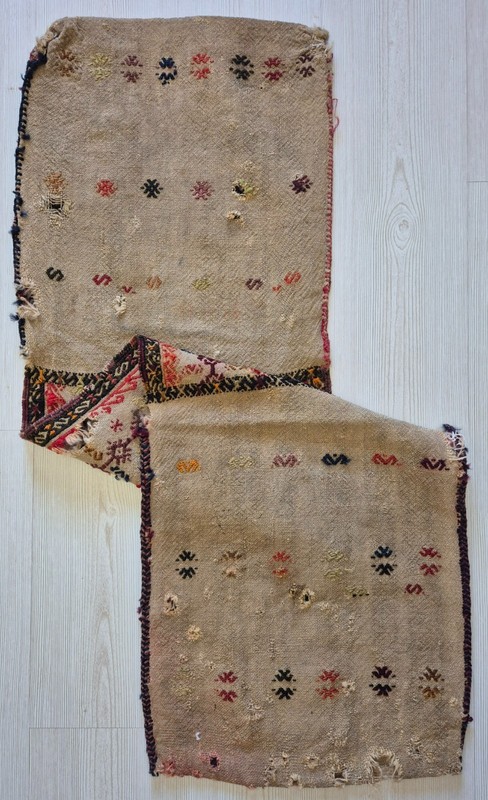 Antique Konya Karapinar Fragment Cicim Saddlebag 15"x53" Rare 100yo Textile Art gallery