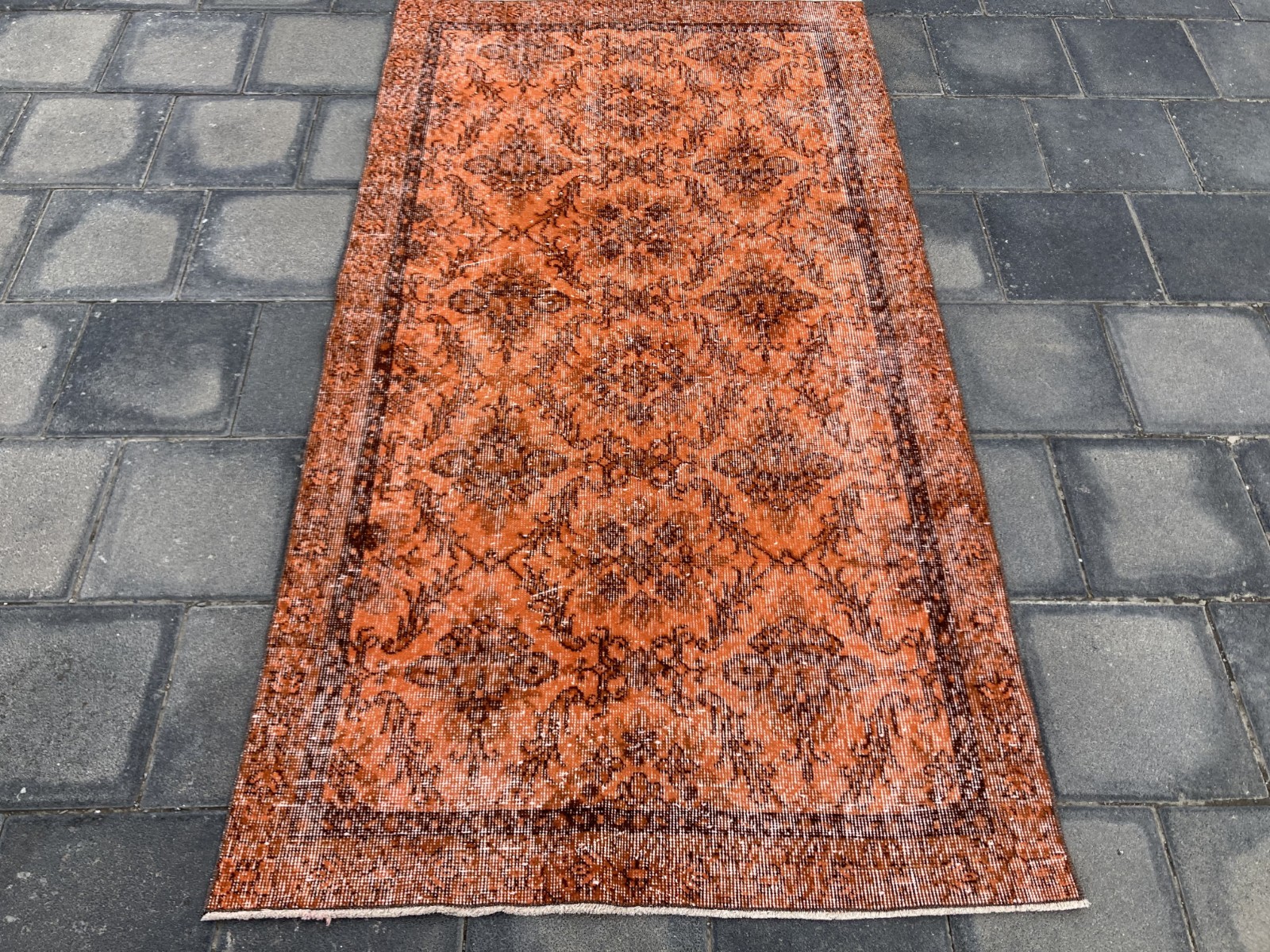 Orange rug, Turkish Vintage rug, Bedroom rug, Area rug, Wool rug 3.5 x 6.6 ft gallery