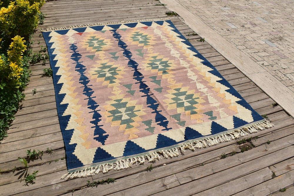 Turkish Kilim Rug 64''x86'' Hand Woven Kayseri Kilim 165x220cm Wool Area Rug