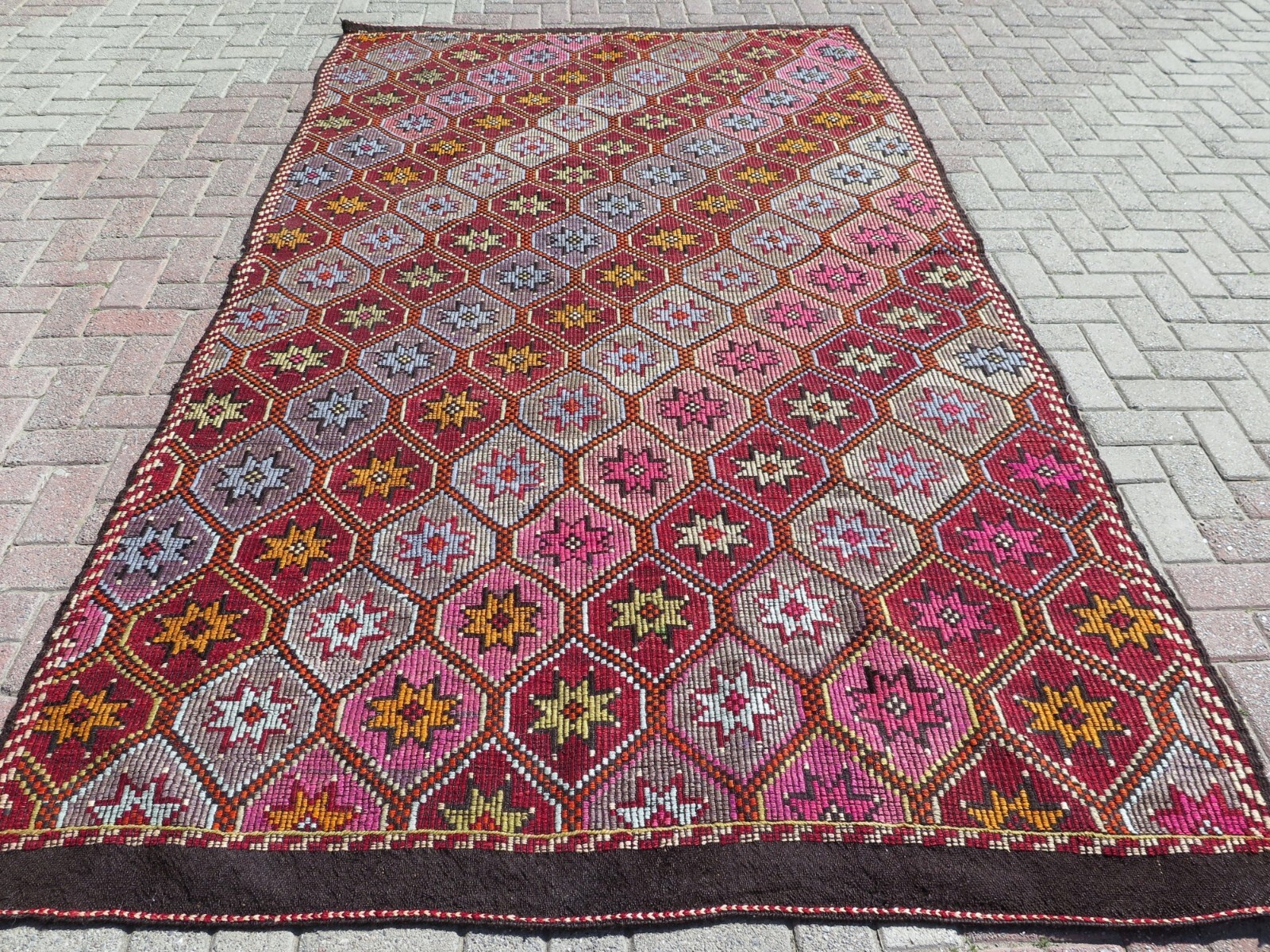 Vintage Turkish Rug Boho Area Rug Large Kilim Floor Rug Wool Rug Carpet 68"x121" gallery