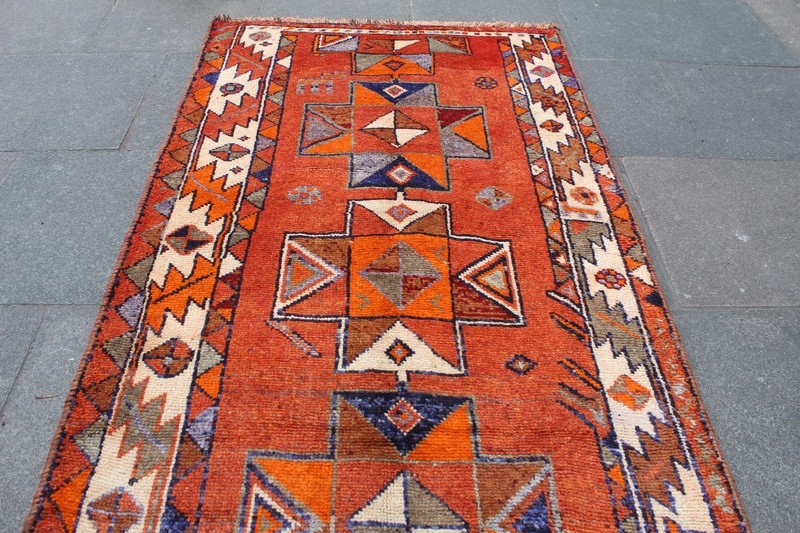 Vintage Hand Made Traditional Oriental Wool Orange Long Corridor Rug 355x131cm gallery