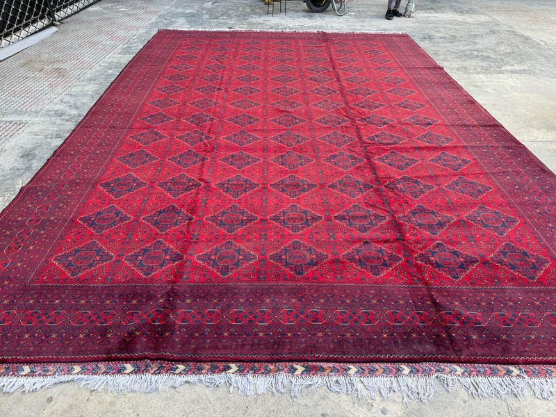 Red Large Palace Size Geometric Rug 13x19 ft Hand Knotted Afghan Turkmen Carpet gallery