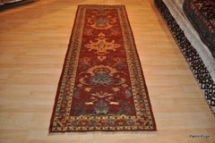 8 FT. NATURAL DYE FLORAL design rust, cream & Blue. HANDMADE chobi rug.
