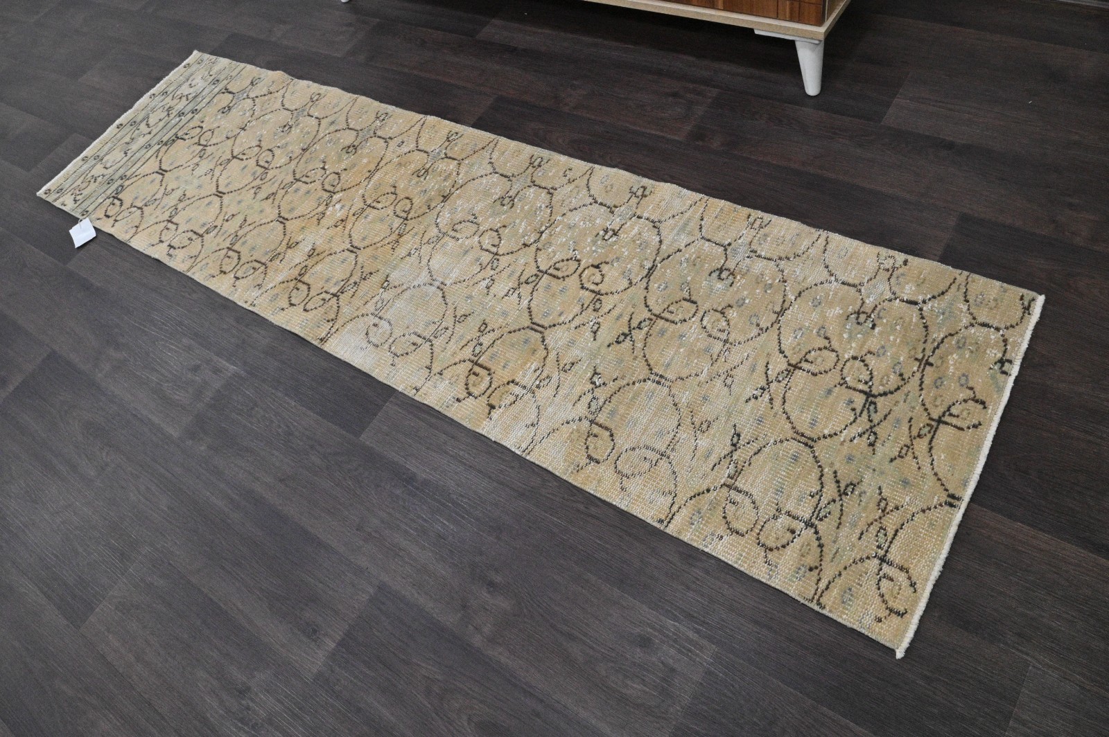 Vintage Turkish Runner Rug 2x7ft BEIGE Handmade Anatolian Oushak Hallway Wool gallery