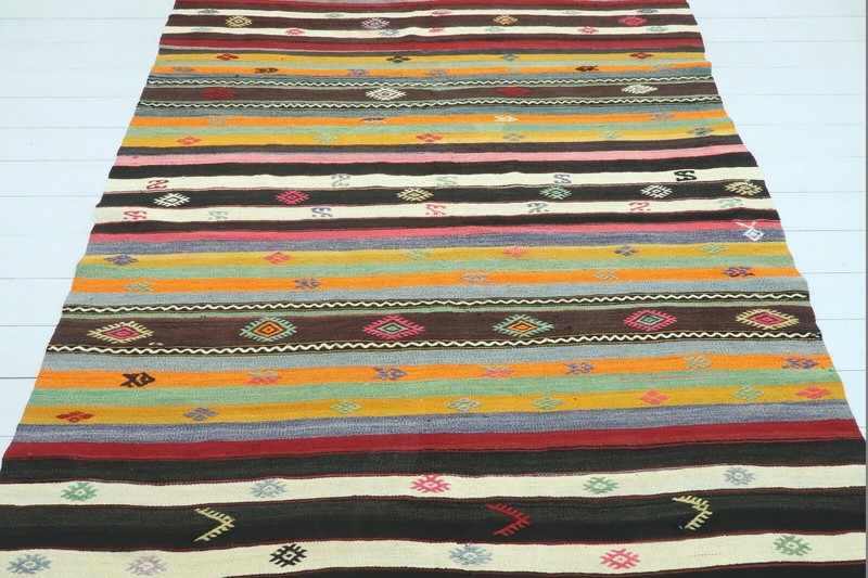 Vintage Turkish Kilim, Large Rug, Striped Rug, Teppiche 69"X99" Area Rug Carpet gallery