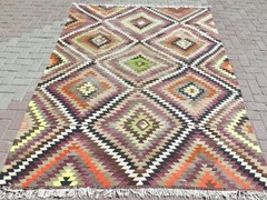 Vintage Turkish Kilim Handmade Wool Rug, Large Floor Carpet, Boho Kelim 75″X103″