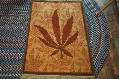 Vintage Large Woven 100% Cotton Leaf Rug Belgium Early 70’s