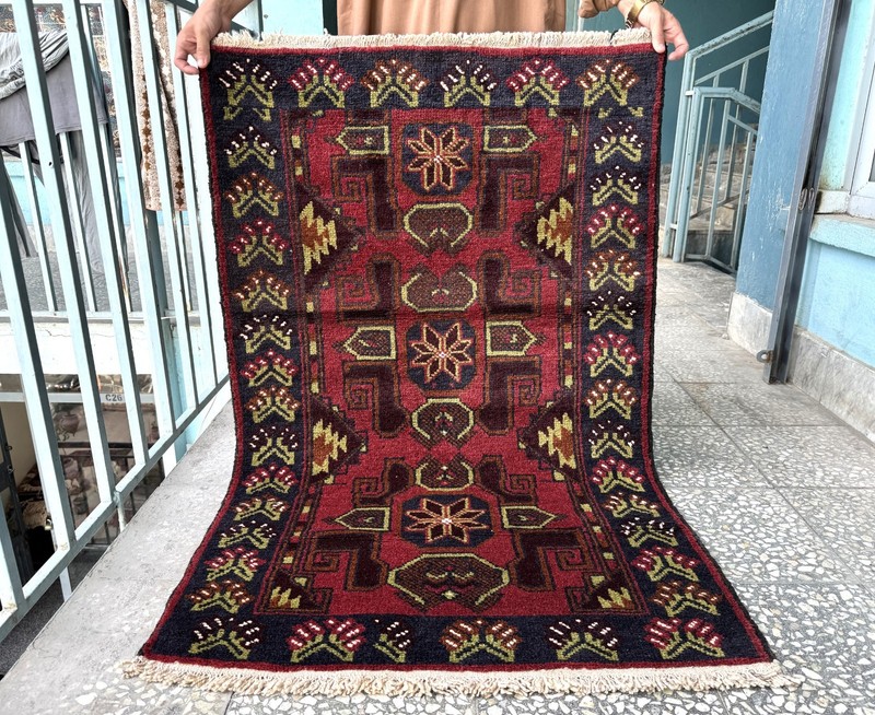 3x4 ft Afghan Turkish Hand Knotted Antique Baluchi Rug Oriental Red Area Carpet gallery