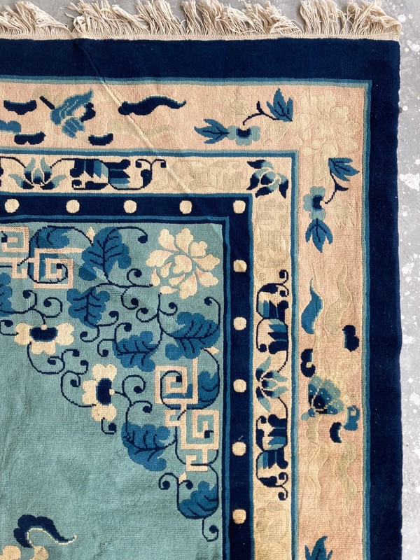 Vintage Hand-Knotted Chinese Peking Floral Medallion Wool Area Rug 310x217 cm gallery