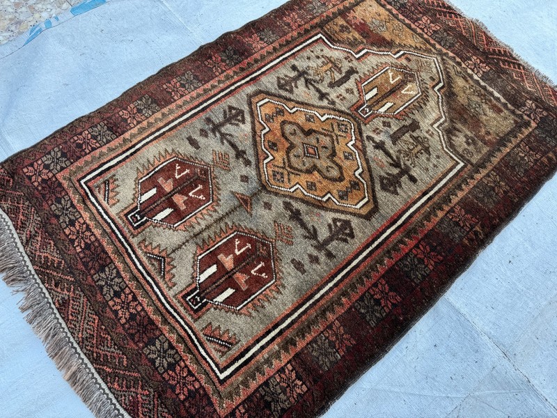 1960s Terracotta Hand Knotted Area Rug 3x4 Antique Afghan Baluchi Faded Carpet gallery