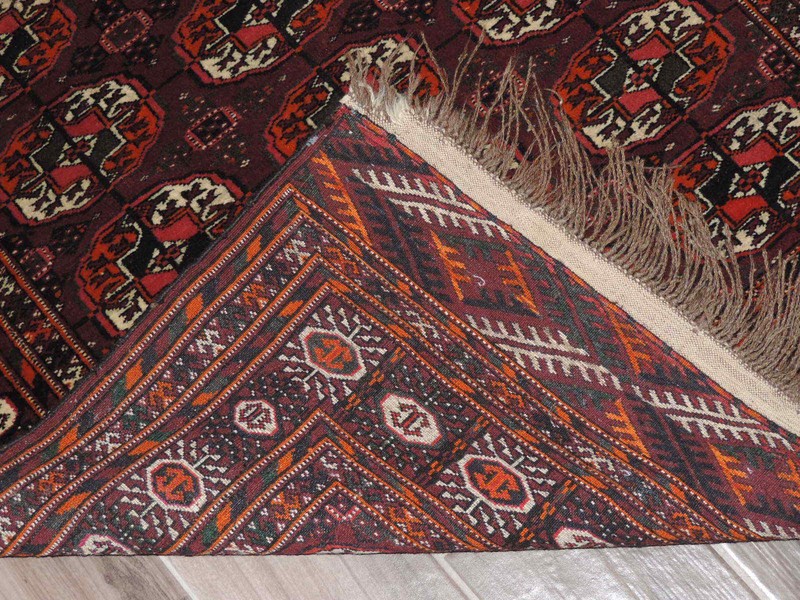 3x6ft. Antique Handmade Tekke Bokharra Wool Rug gallery