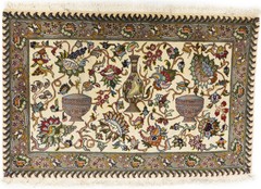 One-of-a-Kind Hand-Knotted Cream Wool Oriental Rug Floral Vintage Carpet 2X3 ft
