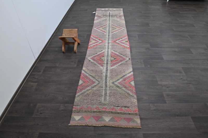 Vintage Turkish Runner Rug 2x11ft Wool Anatolian Handmade Hallway Oushak PURPLE gallery