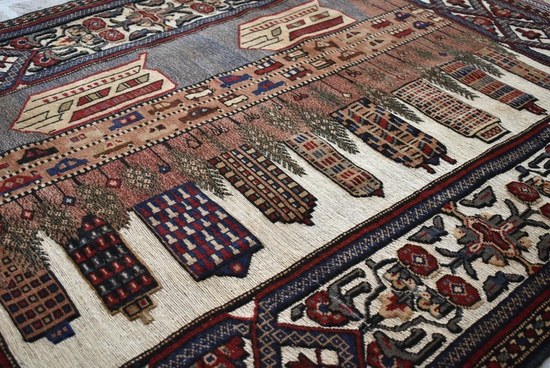 4'1 x 6'3 ft Handmade vintage afghan tribal berjesta pictorial wool persian rug gallery