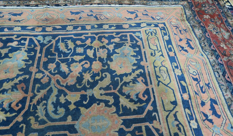 Antique Samarkand Rug 8'8x11'8 Hand Knotted Wool Blue Distressed Shabby Oushak gallery