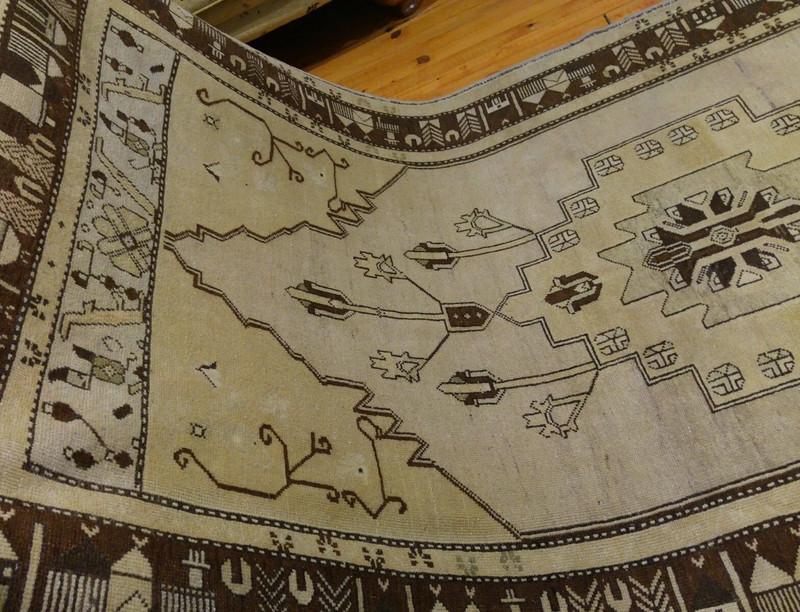Rare Antique Ca1900-1939s Ivory-Gold Colors Wool Pile Rug 4’7”x 8’7” gallery
