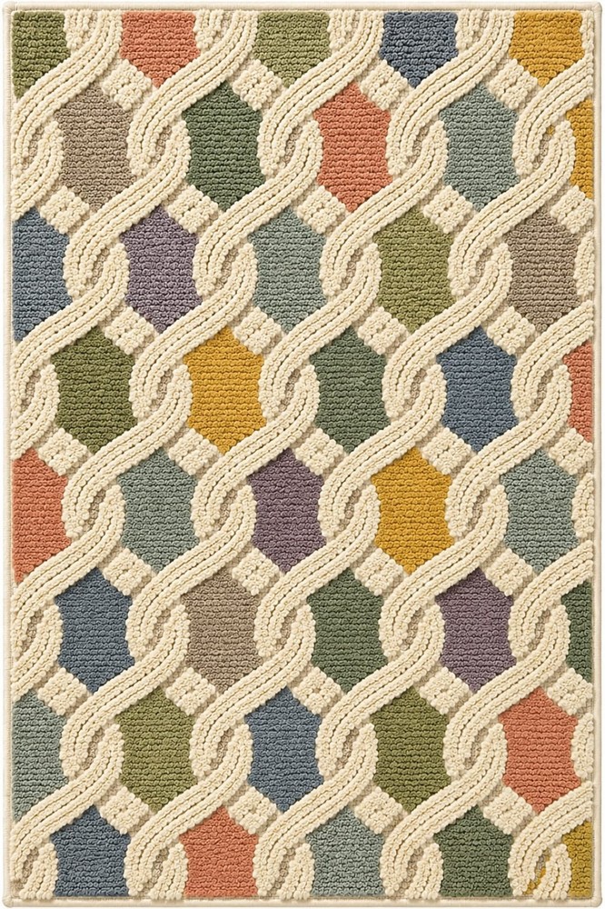 Modern area rug 5x8 colorful abstract carpet high low pile for living room 6x9