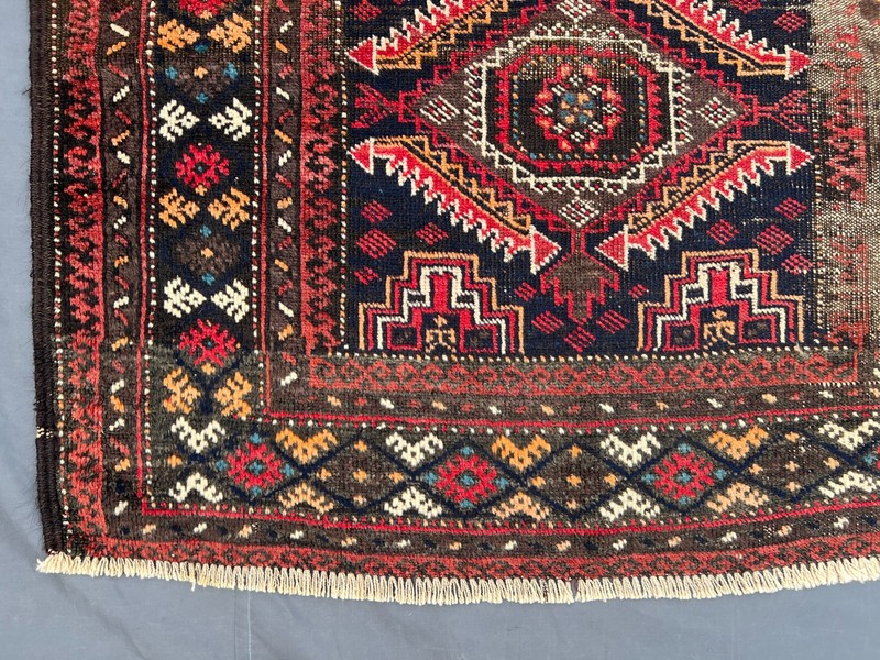 Black Red Distressed Low Pile Rug 4x6 ft Hand Knotted Caucasian Vintage Carpet gallery