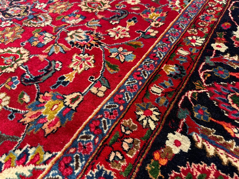 RED ORIENTAL RUG handmade ANTIQUE 10x13 VINTAGE colorful navy blue old big 9x12 gallery