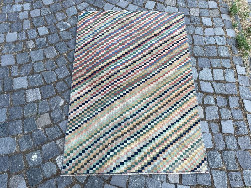 Bohemian Area Rug Handmade Wool Rug Turkish Vintage Traditional Rug 3,3 x 4,7 ft gallery