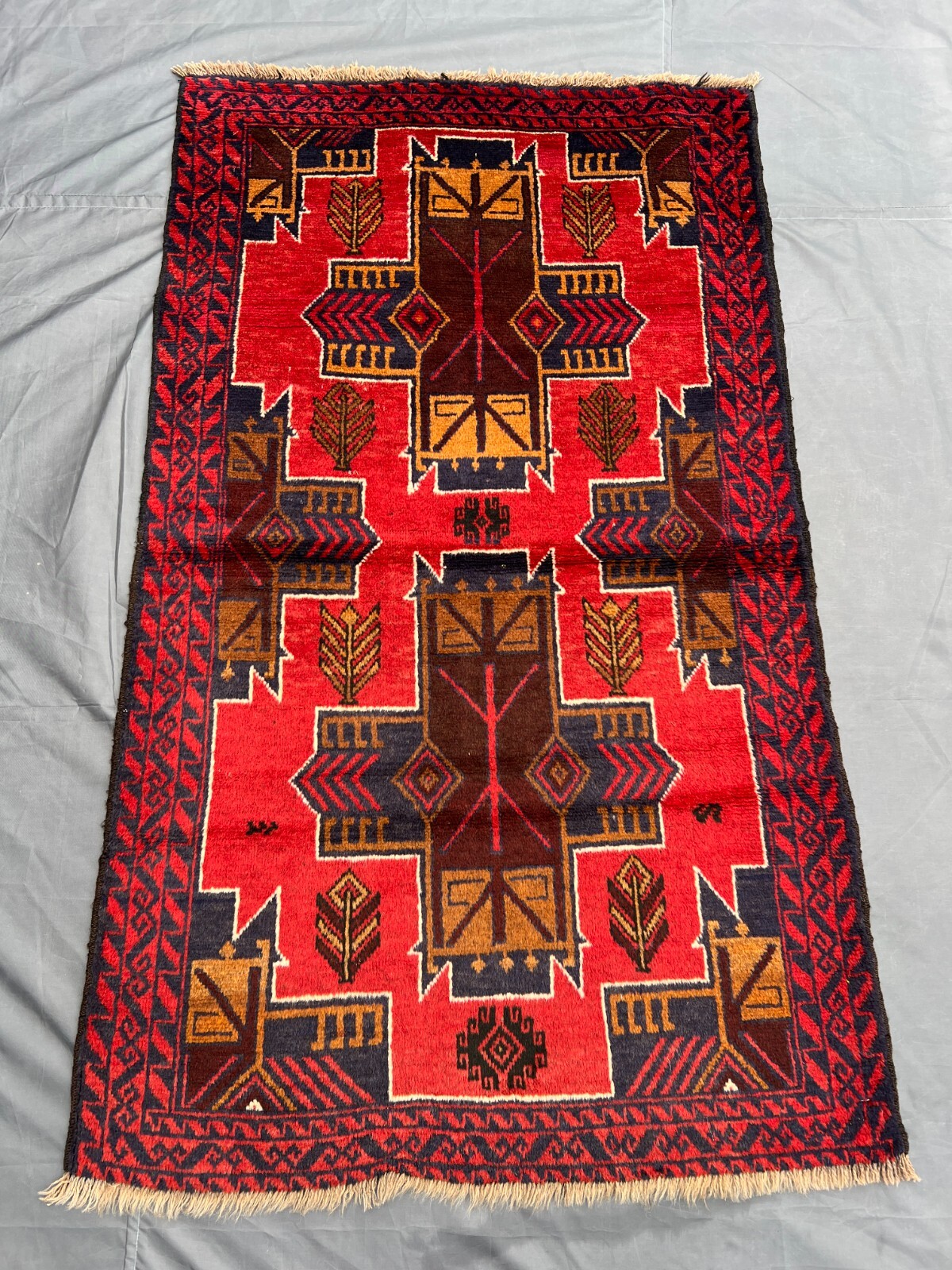 Vintage Afghan Rug 2'10 x 5 ft – Hand Knotted Nomadic Wool Accent Tribal Carpet gallery